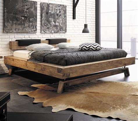 betten holz bett design schlafzimmer mit  unterbett metall massivholz