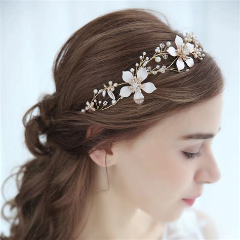 two big metal flowers light gold handmade hair accessories wedding headband for woman party hair