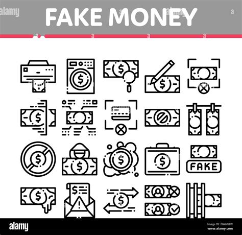 Fake Money Collection Elements Icons Set Vector Stock Vector Image