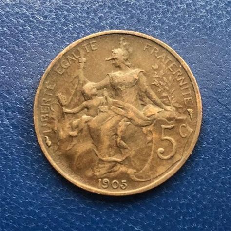 1905 France 5 Centimes Old French Coin Vintage France Currency In