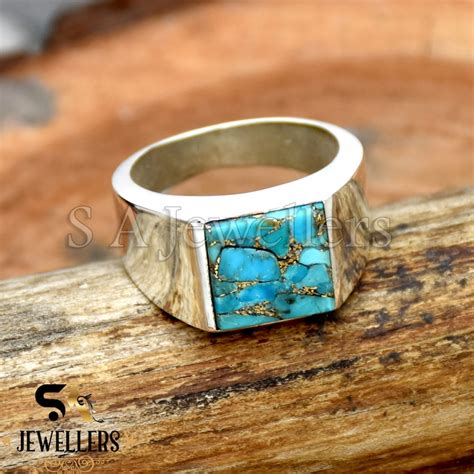 Blue Copper Turquoise Ring Sterling Silver Ring Turquoise Etsy