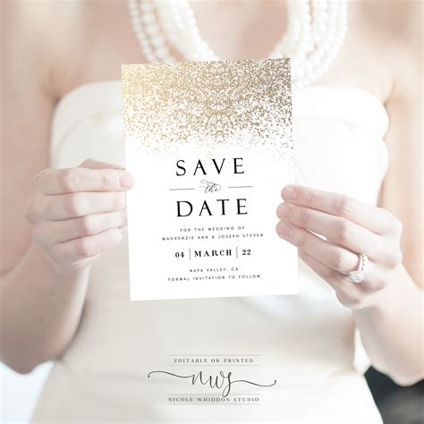 Save The Date Card Gold Save The Date Photo Card Instant Etsy