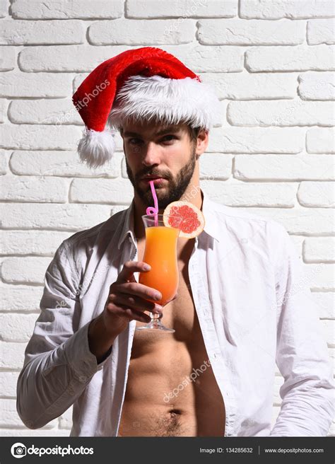 Knappe Bebaarde Sexy Kerst Man — Stockfoto © Stetsik 134285632
