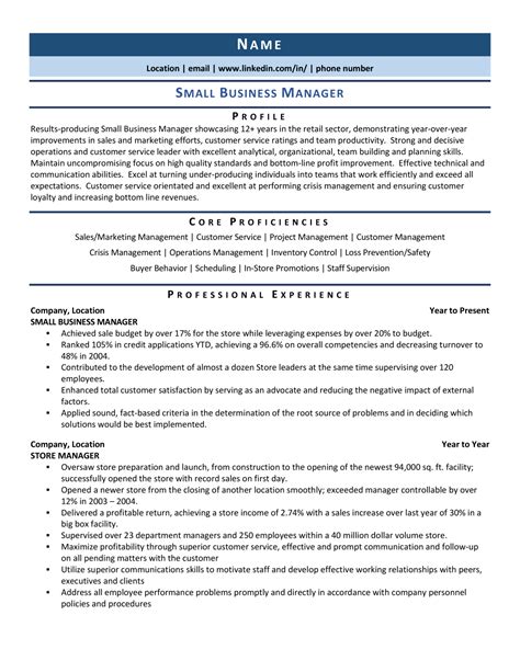Small Business Manager Resume Example And Template For 2021 Zipjob
