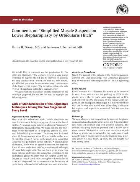 Pdf Comments On “simplified Muscle Suspension Lower Blepharoplasty By