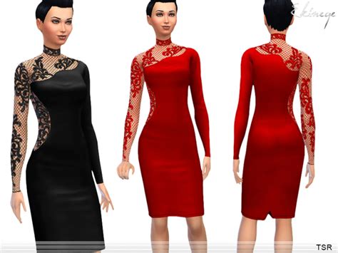 Lace Panel Midi Dress By Ekinege At Tsr Sims 4 Updates