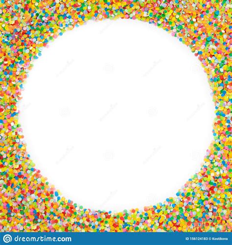 Round Frame Made Of Colored Confetti White Background Festive