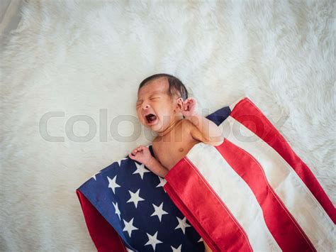 Newborn Baby On America Usa Flag Stock Image Colourbox