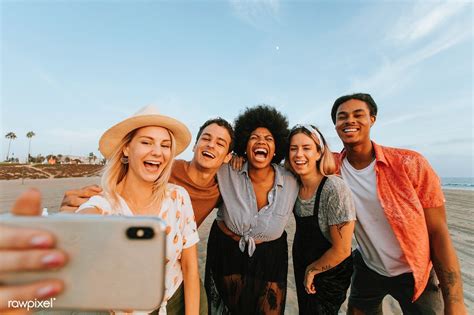 Download Premium Image Of Group Of Diverse Friends Taking A Selfie At