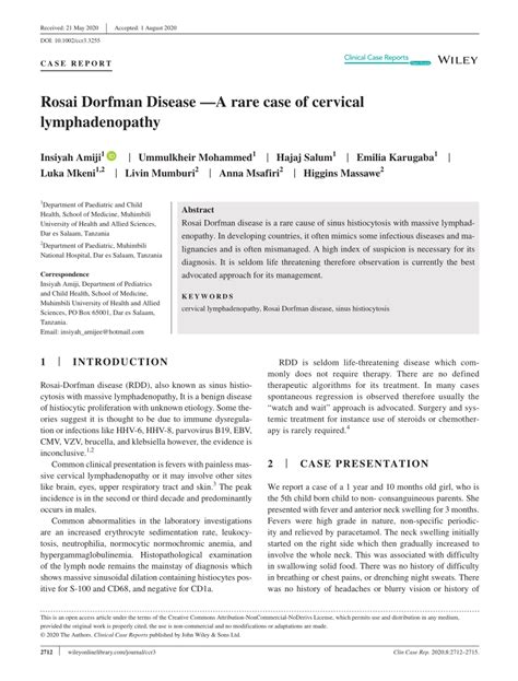 Pdf Rosai Dorfman Disease —a Rare Case Of Cervical Lymphadenopathy