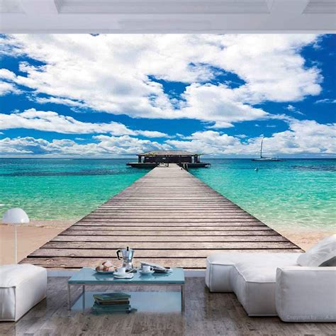 55x30 Inches Wall Muralcaribbean Seascape With Jetty And