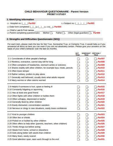 10 Behaviour Questionnaire Templates In Pdf Doc