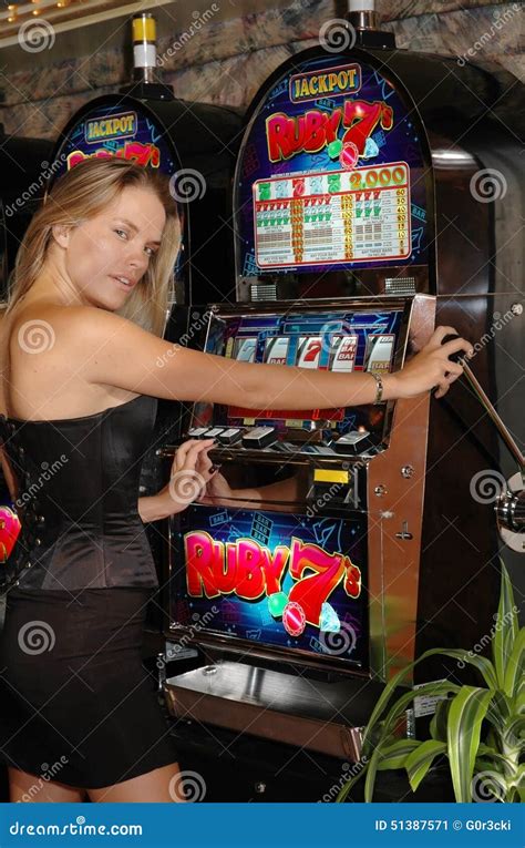 Blonde Sensual Woman Slot Machines Luck Money Editorial Photo
