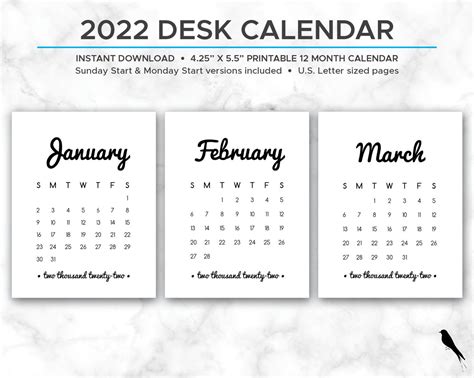 2022 Printable Calendar Fun Retro Font Black And White 12 Etsy