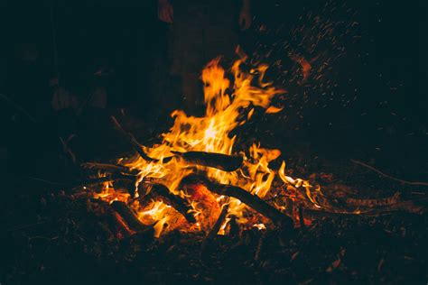 Free Images Bonfire Burning Campfire Dark Fire Firewood Flame
