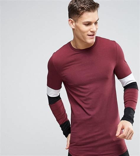 Asos Tall Longline Muscle Long Sleeve T Shirt With Paneled Sleeves And