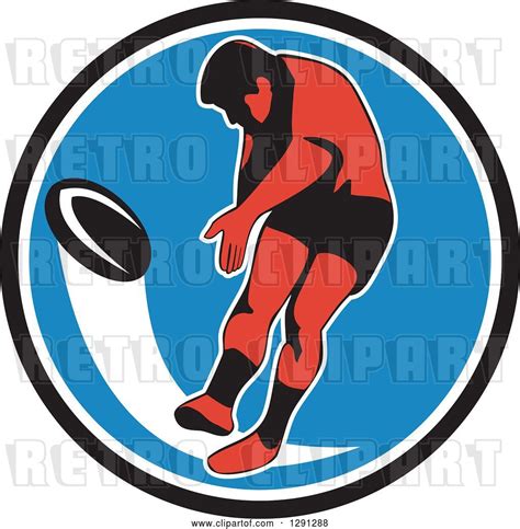 Vector Clip Art Of Retro Rugby Union Player Kicking A Ball In A Black