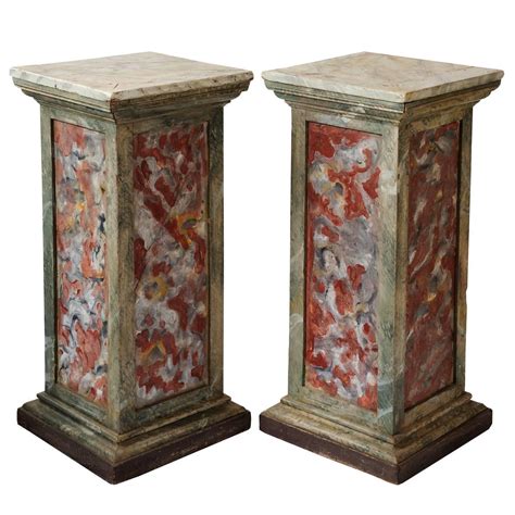 Pair Of Italian Faux Painted Marble Corner Pedestals Circa 1780 For