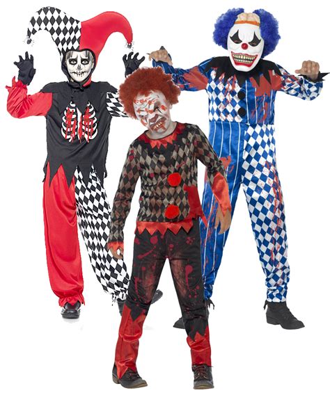Evil Clown Costumes Boys Fancy Dress Horror Circus Jester Kids