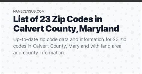 Calvert County Zip Codes List Of 23 Zip Codes In Calvert County Maryland