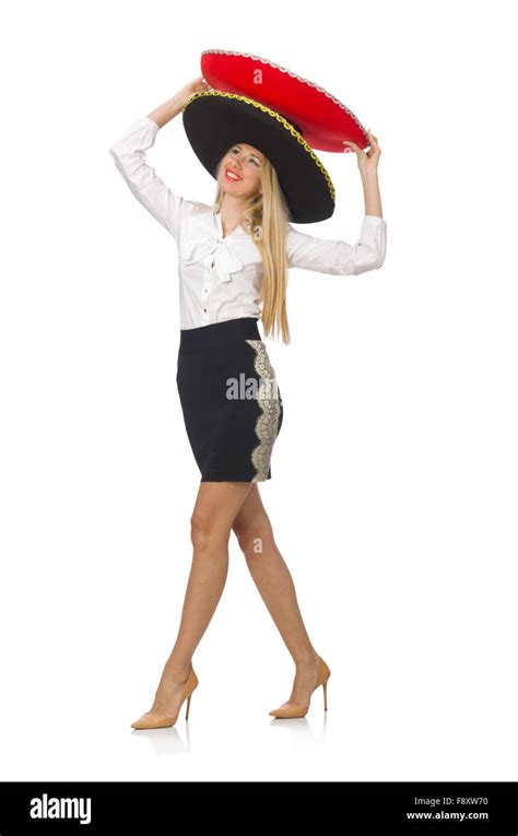 Woman Wearing Sombrero Isolated On White Stock Photo Alamy