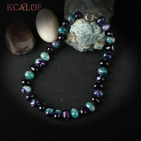Kcaloe Multicolor Onyx Beads Necklace Handmade Knotted Jewelry Natural