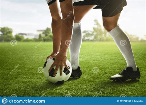 Soccer Player Holding Ball On The Fields Stock Photo Image Of Event