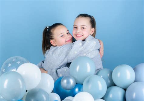 Girls Best Friends Near Air Balloons Birthday Party Happiness And Cheerful Moments Carefree