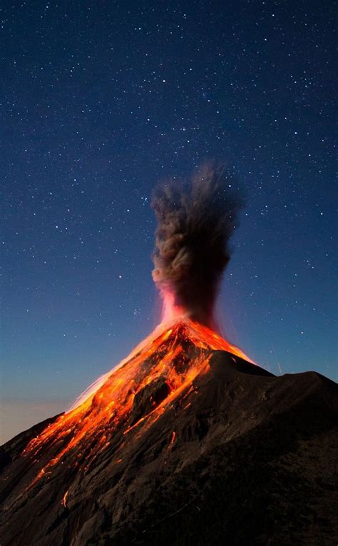 Lightning Over A Volcano And Jeeps Parked Perilously Close To Lava