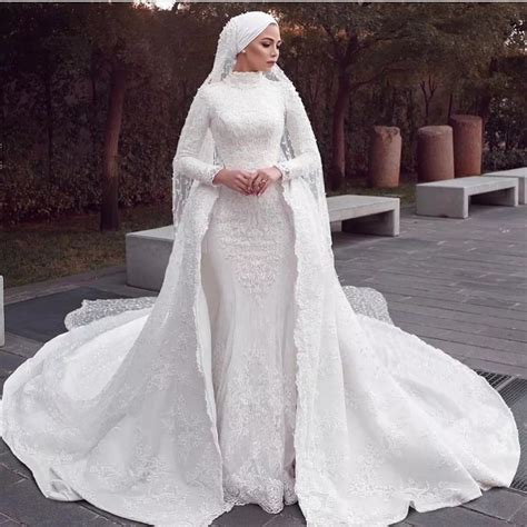 Long Sleeve Bridal Ball Gowns Extra Train Lace Tulle Muslim Wedding Dresses Z9015 China