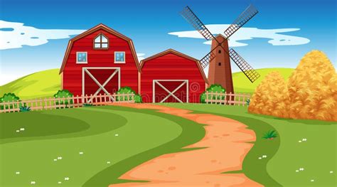 Farm Scene In Nature With Barn Stock Vector Illustration Of Vector