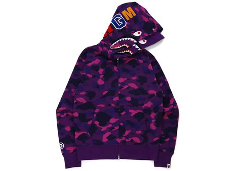 Bape Color Camo Shark Wide Fit Full Zip Double Hoodie Purple Fw21 Men