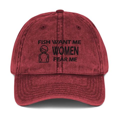 Fish Want Me Women Fear Me Hat Funny Vintage Hat Fishing Hat Etsy