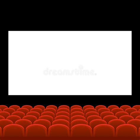 Cinema Movie Theatre With Red Seats And White Blank Screen Vector