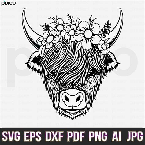 Highland Cow With Flowers Svg Cow Svg Cow Head Svg Cow Etsy New Zealand