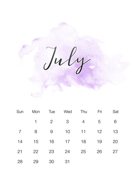 Free Printable 2019 Watercolor Calendar The Cottage Market