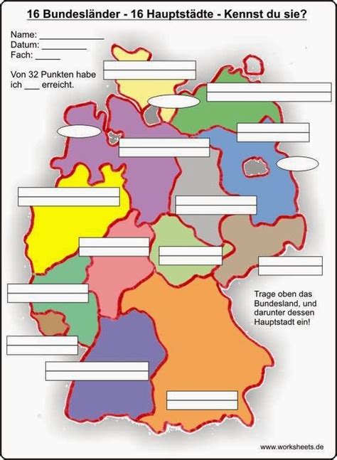 Eine stumme deutschlandkarte zu den bundesländern. Landeskunde: Bundesländer, Hauptstädte und Flüsse (Teil 1 ...