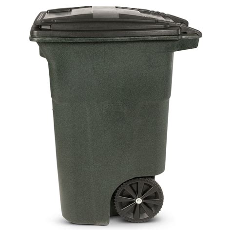 Toter 64 Gallon Greenstone Plastic Wheeled Trash Can With Lid In The