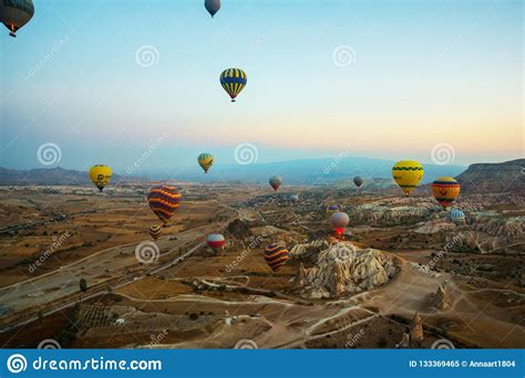 Cappadocia Turkey Balloon Flight At Dawn Beautiful View Of The