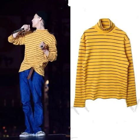new kpop bigbang gd g dragon the same autumn yellow stripy pullover hoodie unisex sweatershirt