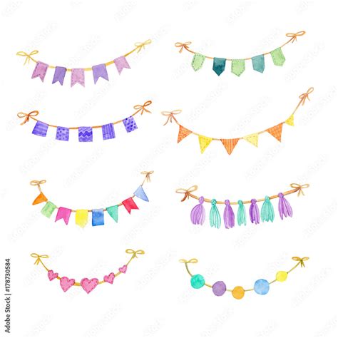 Buntings Bunting Banner Watercolor Clip Art Colorful Party