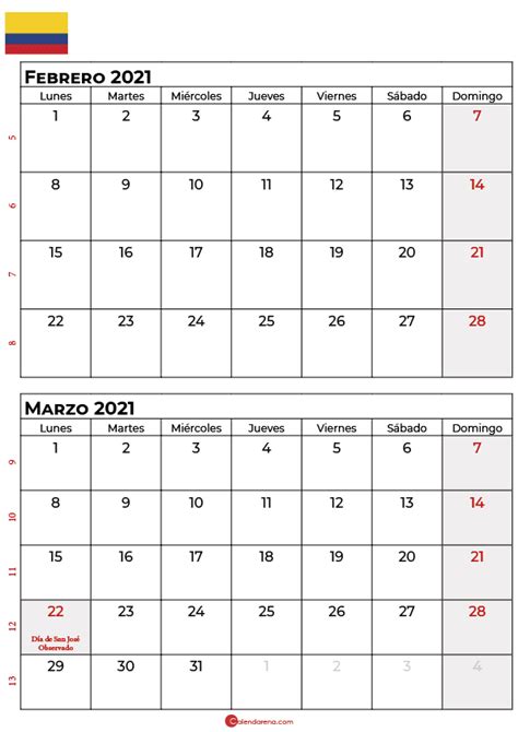 Calendario Calendario Marzo 2021 Colombia