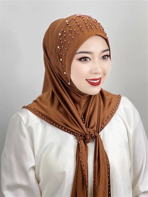wholesale high quality hijab solid colors with pearls beading traditional conservative women