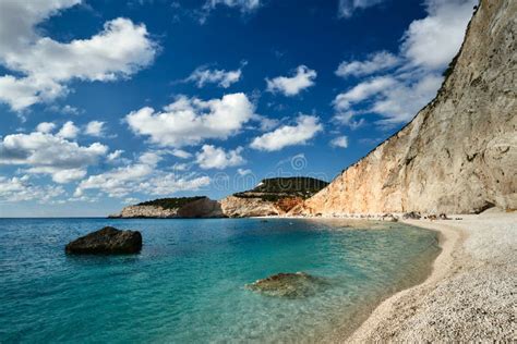 Beach And Rocky Cliff On The Greek Island Stock Photo Image Of Stone