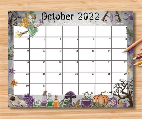 Editable October 2023 Calendar Happy Spooky Halloween Planner Etsy