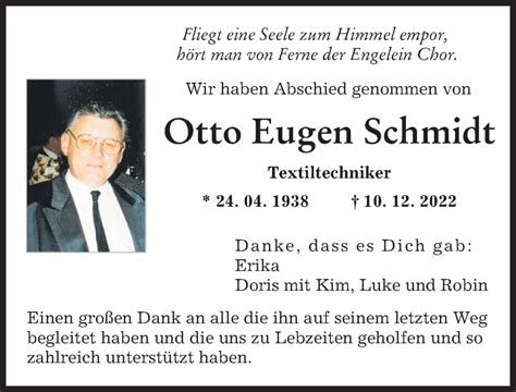 Traueranzeigen Von Otto Eugen Schmidt Augsburger Allgemeine Zeitung