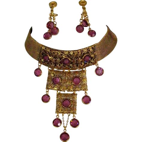 GOLDETTE Gold Plated Amethyst Crystal Choker Necklace Earrings Set | Crystal choker, Crystal ...