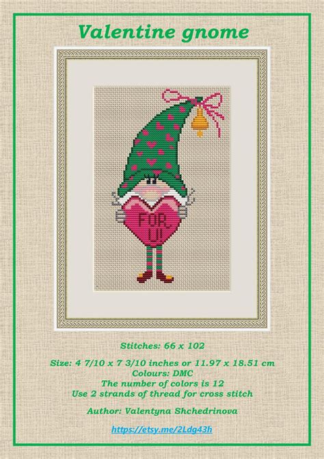cross stitch pattern valentine gnome instant download pdf etsy