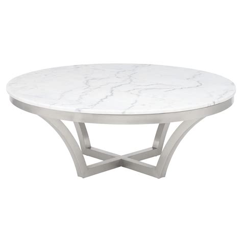 Amelia Hollywood Regency Round White Marble Top Silver