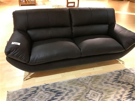 Modern Black Leather And Chrome Leg Sofa